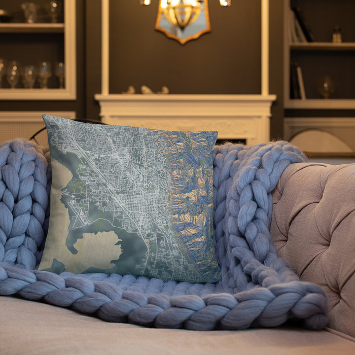 Custom Provo Utah Map Throw Pillow in Afternoon on Cream Colored Couch