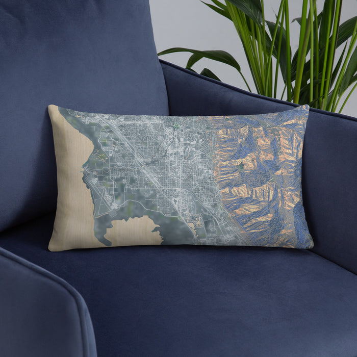 Custom Provo Utah Map Throw Pillow in Afternoon on Blue Colored Chair