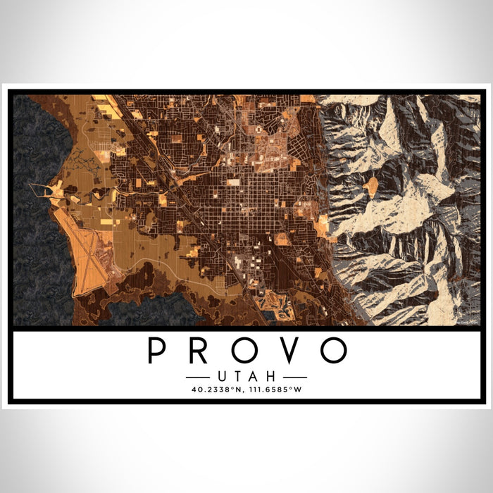 Provo Utah Map Print Landscape Orientation in Ember Style With Shaded Background