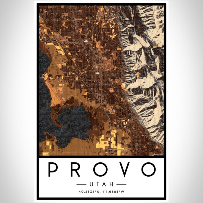 Provo Utah Map Print Portrait Orientation in Ember Style With Shaded Background