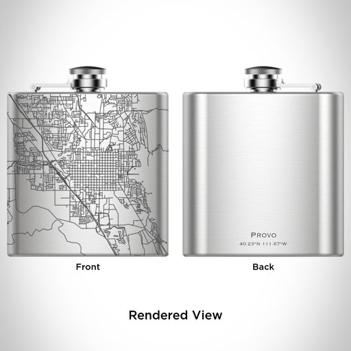 Rendered View of Provo Utah Map Engraving on 6oz Stainless Steel Flask