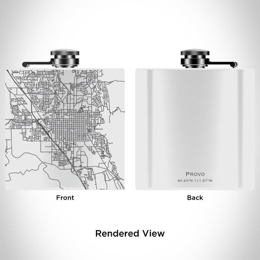 Rendered View of Provo Utah Map Engraving on 6oz Stainless Steel Flask in White
