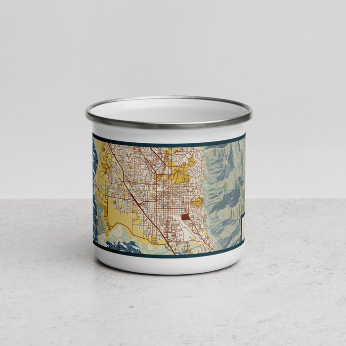 Front View Custom Provo Utah Map Enamel Mug in Woodblock