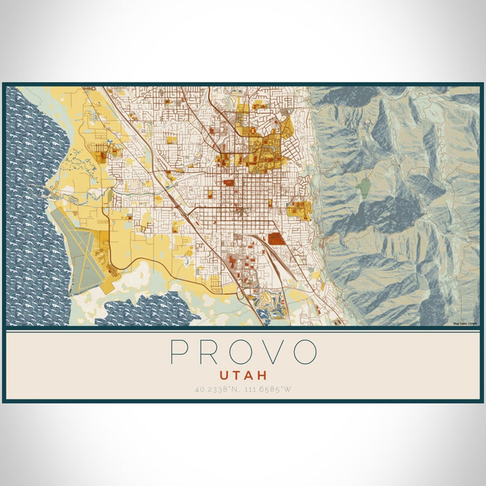 Provo Utah Map Print Landscape Orientation in Woodblock Style With Shaded Background