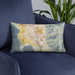 Custom Provo Utah Map Throw Pillow in Woodblock on Blue Colored Chair