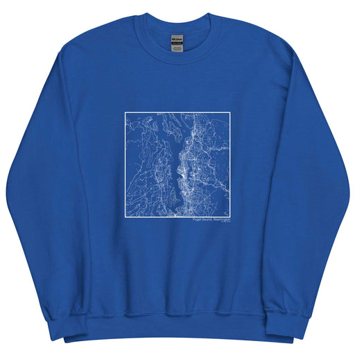 Puget Sound Washington  Map Unisex Crewneck Sweater with City inscription in Royal Blue