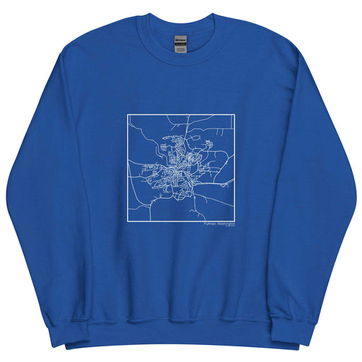 Pullman Washington  Map Unisex Crewneck Sweater with City inscription in Royal Blue