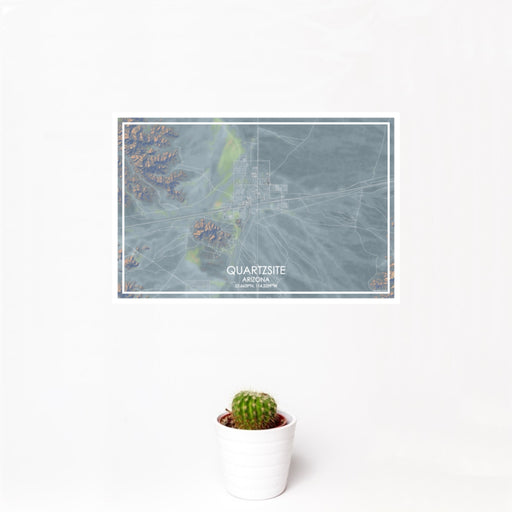 12x18 Quartzsite Arizona Map Print Landscape Orientation in Afternoon Style With Small Cactus Plant in White Planter