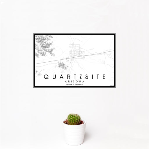 12x18 Quartzsite Arizona Map Print Landscape Orientation in Classic Style With Small Cactus Plant in White Planter