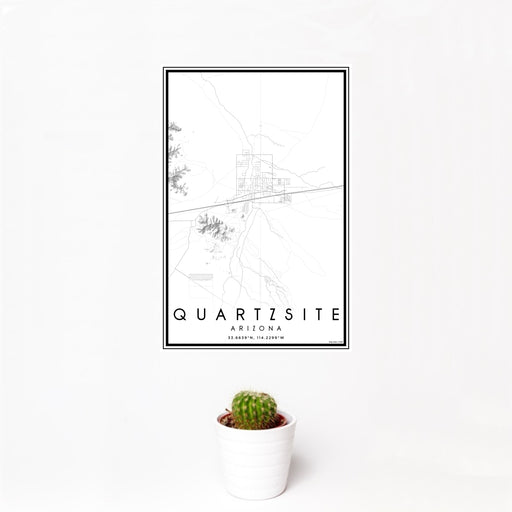 12x18 Quartzsite Arizona Map Print Portrait Orientation in Classic Style With Small Cactus Plant in White Planter