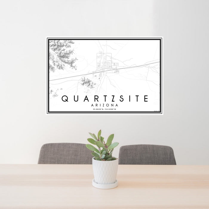 24x36 Quartzsite Arizona Map Print Lanscape Orientation in Classic Style Behind 2 Chairs Table and Potted Plant