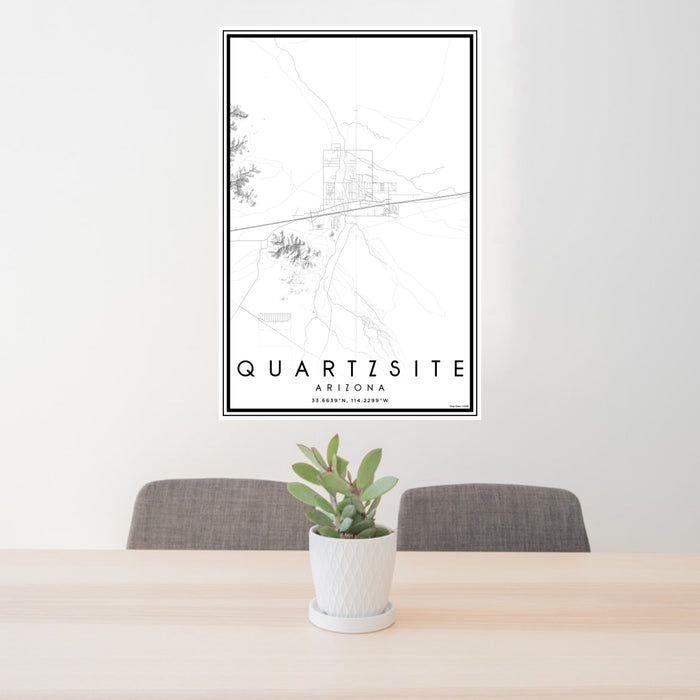 24x36 Quartzsite Arizona Map Print Portrait Orientation in Classic Style Behind 2 Chairs Table and Potted Plant