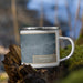 Right View Custom Quartzsite Arizona Map Enamel Mug in Afternoon on Grass With Trees in Background