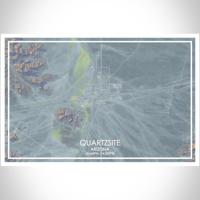 Quartzsite Arizona Map Print Landscape Orientation in Afternoon Style With Shaded Background