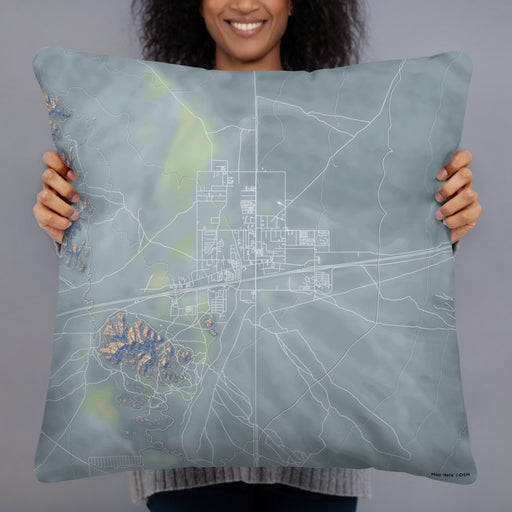 Person holding 22x22 Custom Quartzsite Arizona Map Throw Pillow in Afternoon