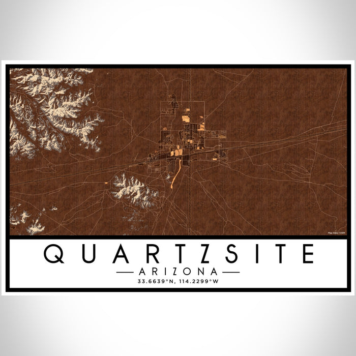 Quartzsite Arizona Map Print Landscape Orientation in Ember Style With Shaded Background