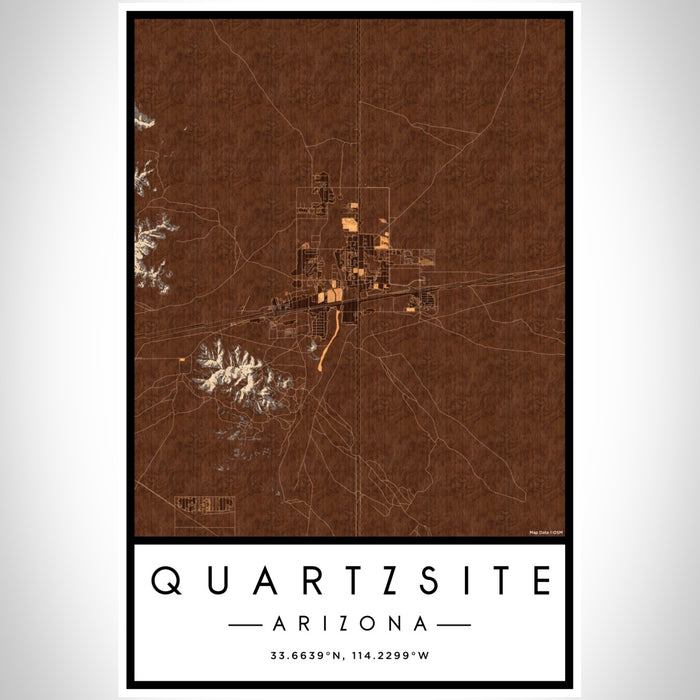 Quartzsite Arizona Map Print Portrait Orientation in Ember Style With Shaded Background