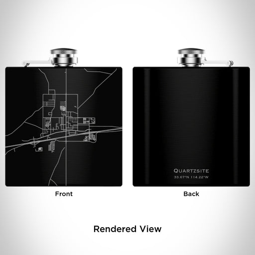 Rendered View of Quartzsite Arizona Map Engraving on 6oz Stainless Steel Flask in Black