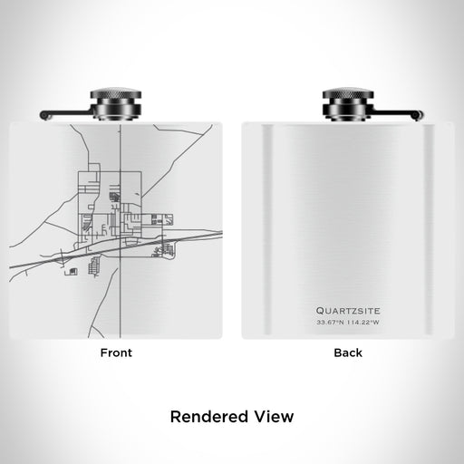 Rendered View of Quartzsite Arizona Map Engraving on 6oz Stainless Steel Flask in White