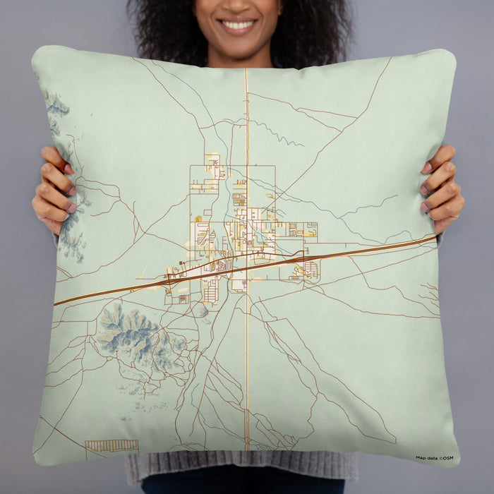 Person holding 22x22 Custom Quartzsite Arizona Map Throw Pillow in Woodblock