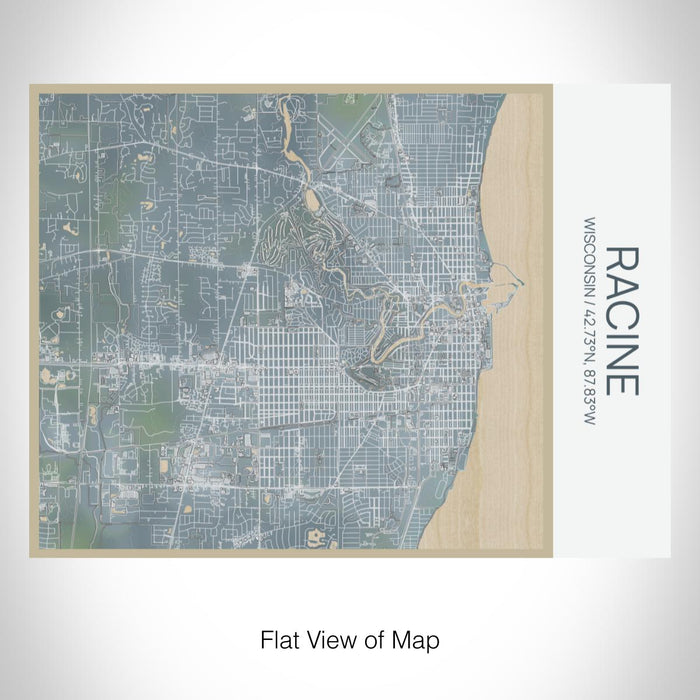 Rendered View of Racine Wisconsin Map on 20oz Stainless Steel Insulated Bottle with Bamboo Top with printed afternoon style map