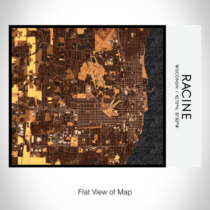 Rendered View of Racine Wisconsin Map on 20oz Stainless Steel Insulated Bottle with Bamboo Top with printed ember style map