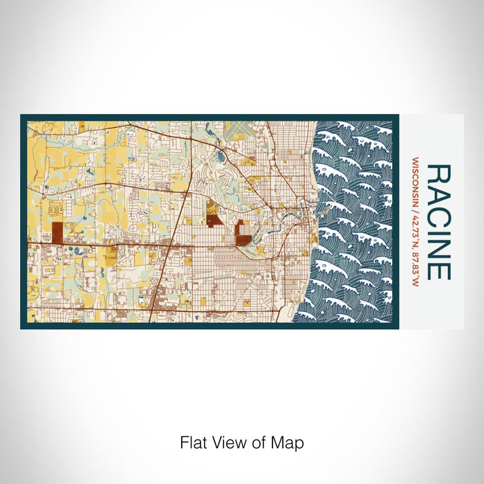 Rendered View of Racine Wisconsin Map on 17oz Stainless Steel Insulated Bottle with printed woodblock style map