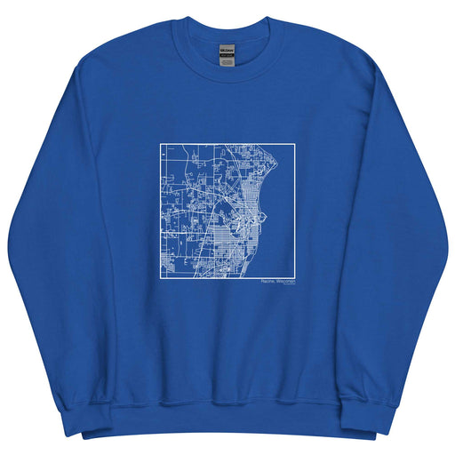 Racine Wisconsin  Map Unisex Crewneck Sweater with City inscription in Royal Blue