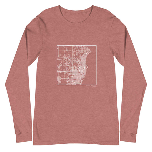 Racine Wisconsin  Map Unisex Long-Sleeve T-shirt with City inscription in Heather Mauve