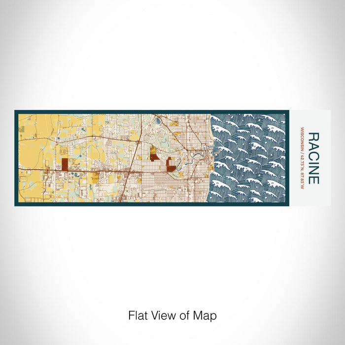 Rendered View of Racine Wisconsin Map on 10oz Stainless Steel Insulated Cup in Woodblock with Sliding Lid