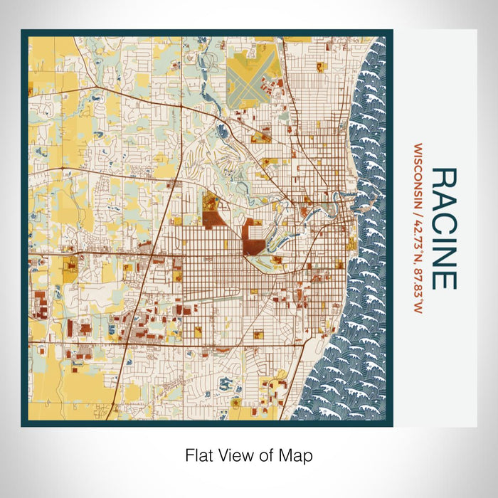Rendered View of Racine Wisconsin Map on 17oz Stainless Steel Insulated Tumbler in Woodblock Map Style