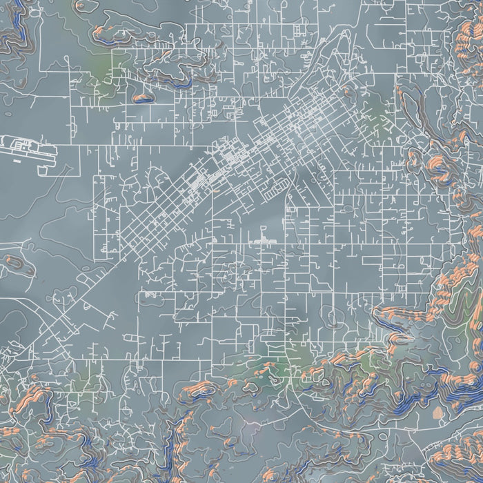 Ramona California Map Print in Afternoon Style Zoomed In Close Up Showing Details