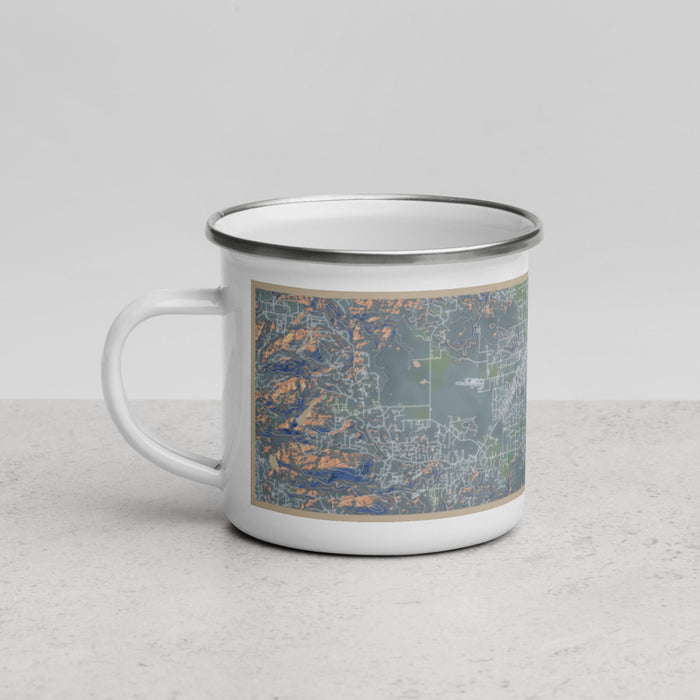 Left View Custom Ramona California Map Enamel Mug in Afternoon