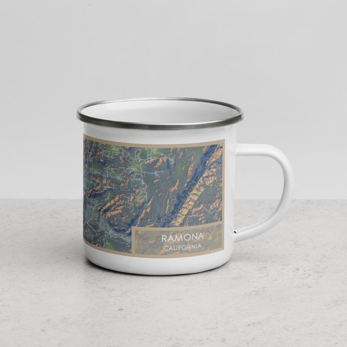 Right View Custom Ramona California Map Enamel Mug in Afternoon