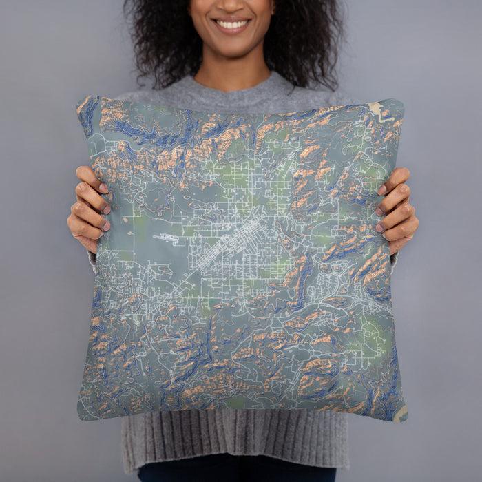 Person holding 18x18 Custom Ramona California Map Throw Pillow in Afternoon