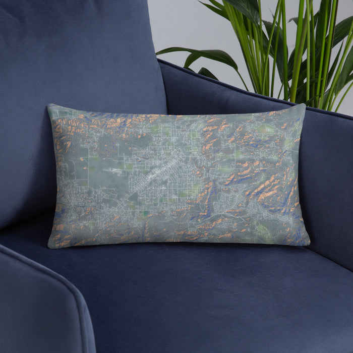 Custom Ramona California Map Throw Pillow in Afternoon on Blue Colored Chair
