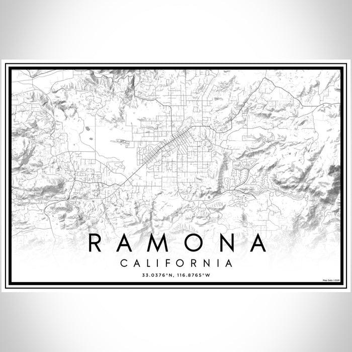 Ramona California Map Print Landscape Orientation in Classic Style With Shaded Background