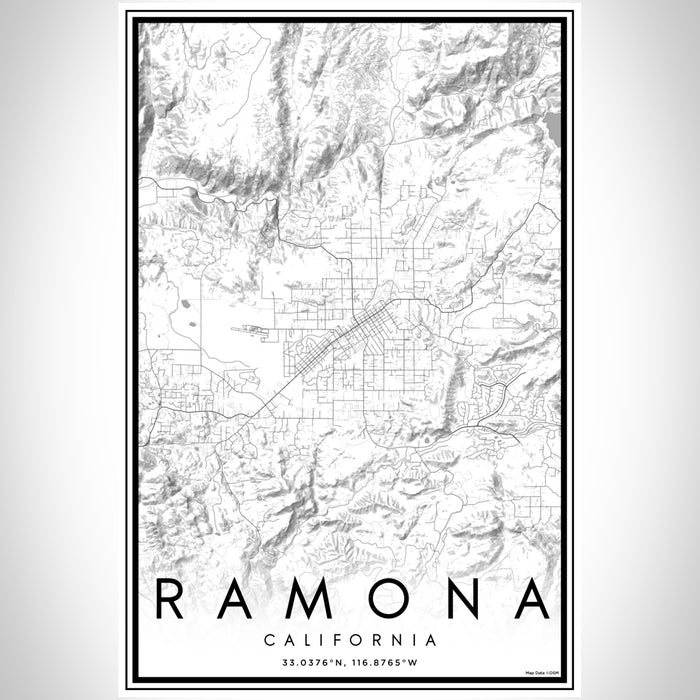 Ramona California Map Print Portrait Orientation in Classic Style With Shaded Background