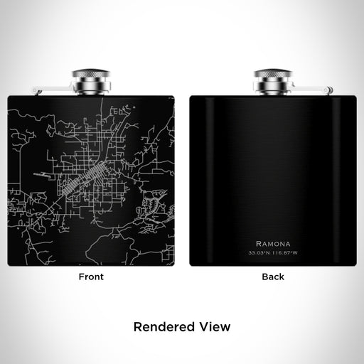 Rendered View of Ramona California Map Engraving on 6oz Stainless Steel Flask in Black
