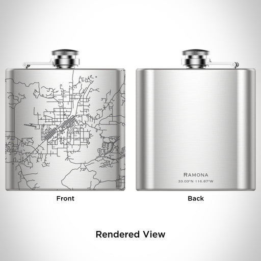 Rendered View of Ramona California Map Engraving on 6oz Stainless Steel Flask