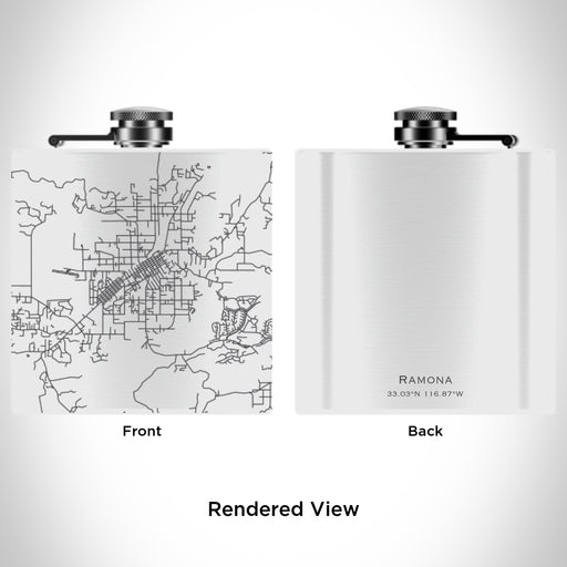 Rendered View of Ramona California Map Engraving on 6oz Stainless Steel Flask in White