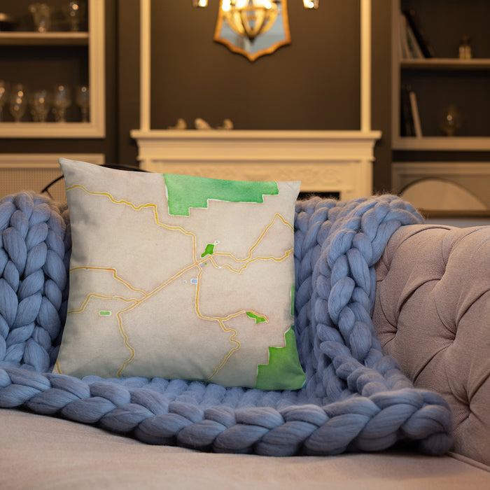 Custom Ramona California Map Throw Pillow in Watercolor on Cream Colored Couch