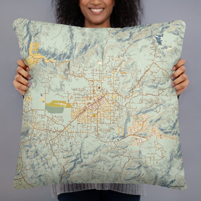 Person holding 22x22 Custom Ramona California Map Throw Pillow in Woodblock