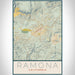 Ramona California Map Print Portrait Orientation in Woodblock Style With Shaded Background