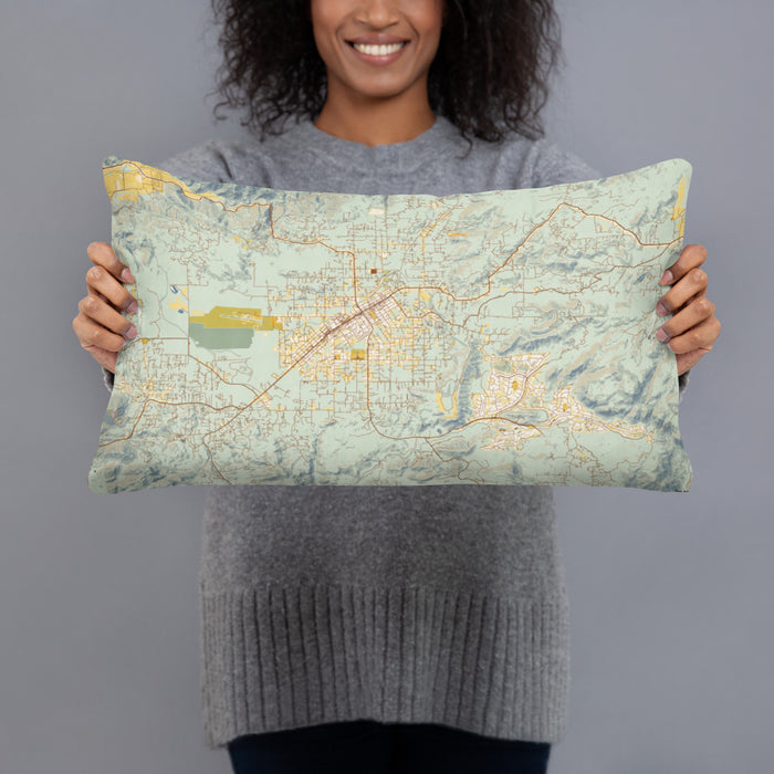 Person holding 20x12 Custom Ramona California Map Throw Pillow in Woodblock