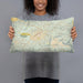 Person holding 20x12 Custom Ramona California Map Throw Pillow in Woodblock
