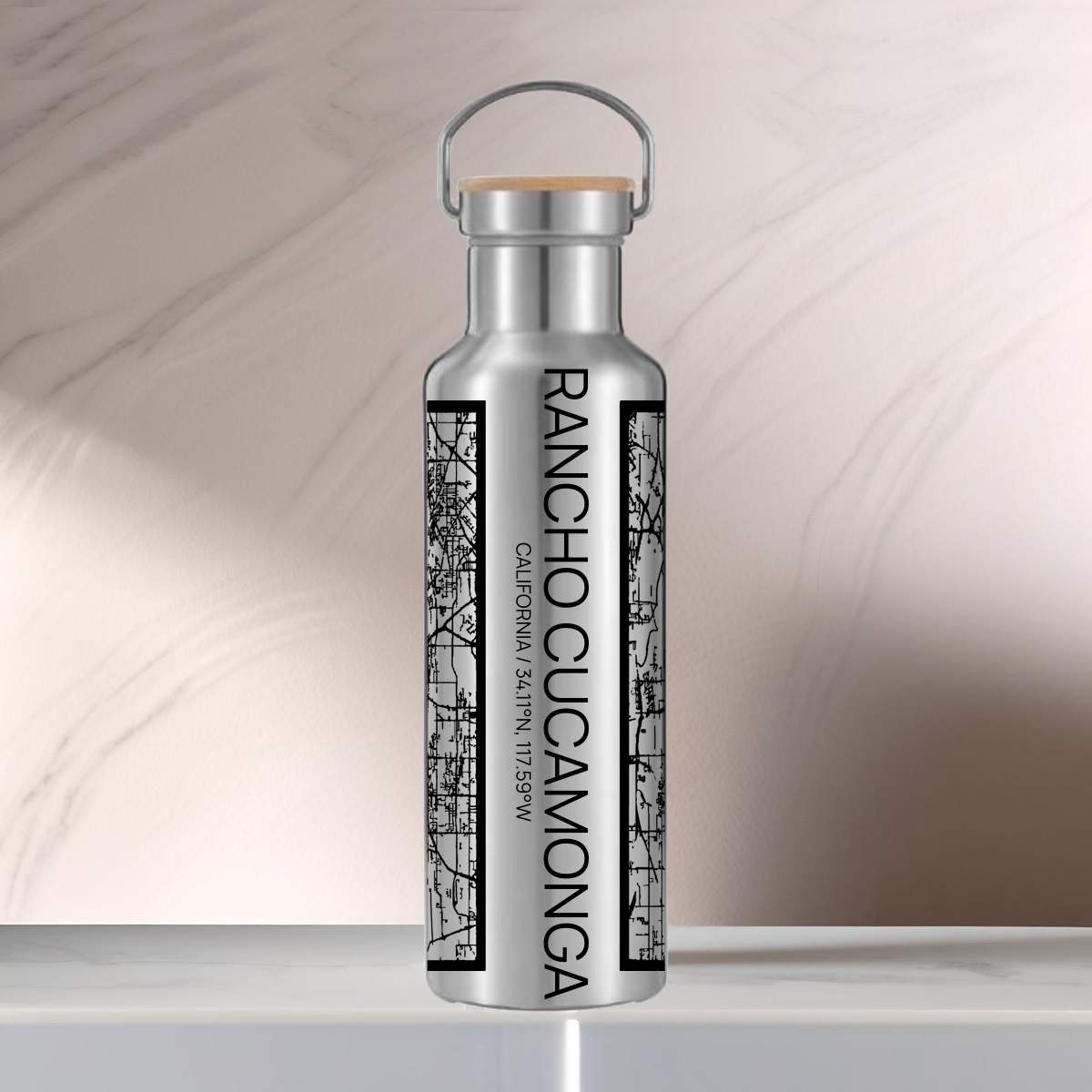 Rancho Cucamonga - California Tactile Lines Map Bottle with Bamboo Top ...