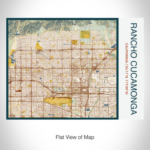 Rendered View of Rancho Cucamonga California Map on 20oz Stainless Steel Insulated Bottle with Bamboo Top with printed woodblock style map