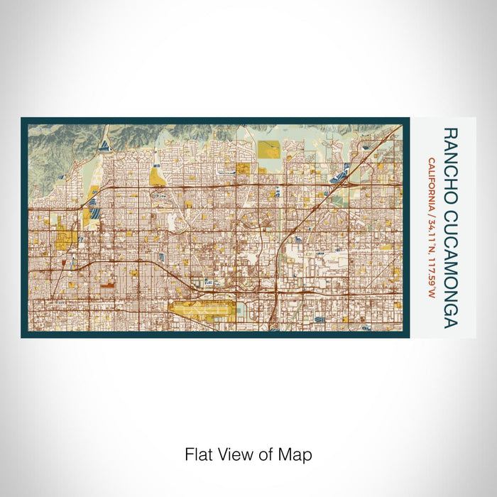 Rendered View of Rancho Cucamonga California Map on 17oz Stainless Steel Insulated Bottle with printed woodblock style map
