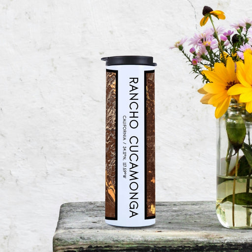 Rancho Cucamonga California Custom City Map Inscription Coordinates on 17oz Stainless Steel Insulated Tumbler in Ember Map Style